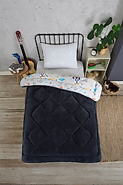 Tek Kişilik Çift Taraflı Lüx Welsoft Elit Yorgan Yumuşak Polar Yorgan ve Yastık Kılıfı Astronot Füme