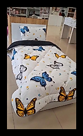 Tek kişilik welsoft yorgan seti antrasit kelebek