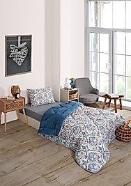 Tek Kişilik Çift Taraflı Lüx Welsoft Elit Yorgan Yumuşak Polar Yorgan ve Yastık Kılıfı Aksu İndigo