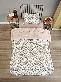 Tek Kişilik Uyku Seti Çift Taraflı Wellsoft Pofuduk Polar Yorgan Yastık Kılıfı ve 100x200 Lastikli ÇarşafAksu Bej