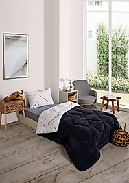 Tek Kişilik Çift Taraflı Lüx Welsoft Elit Yorgan Yumuşak Polar Yorgan ve Yastık Kılıfı Yansıma  Füme