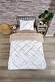 Tek Kişilik Çift Taraflı Lüx Welsoft Elit Yorgan Yumuşak Polar Yorgan ve Yastık Kılıfı Yansıma Bej