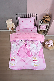 Tek Kişilik Çift Taraflı Lüx Welsoft Elit Yorgan Yumuşak Polar Yorgan ve Yastık Kılıfı Prenses Pudra