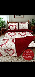 Çift kişilik uyku seti kırmızı büyük kalp