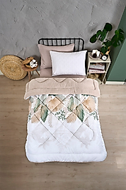 Tek Kişilik Uyku Seti Çift Taraflı Wellsoft Pofuduk Polar Yorgan Yastık Kılıfı ve 100x200 Lastikli Çarşaf Alena Bej