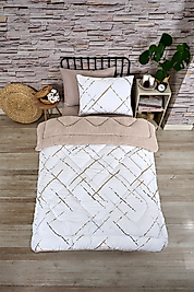 Tek Kişilik Uyku Seti Çift Taraflı Wellsoft Pofuduk Polar Yorgan Yastık Kılıfı ve 100x200 Lastikli Çarşaf Yansıma Bej