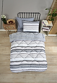 Tek Kişilik Uyku Seti Çift Taraflı Wellsoft Pofuduk Polar Yorgan Yastık Kılıfı ve 100x200 Lastikli Çarşaf Tasel Gri