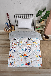 Tek Kişilik Çift Taraflı Lüx Welsoft Elit Yorgan Yumuşak Polar Yorgan ve Yastık Kılıfı Astronot Gri