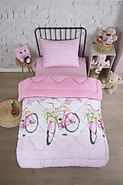 Tek Kişilik Çift Taraflı Lüx Welsoft Elit Yorgan Yumuşak Polar Yorgan ve Yastık Kılıfı Pudra Bisiklet