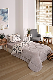 Tek Kişilik Çift Taraflı Lüx Welsoft Elit Yorgan Yumuşak Polar Yorgan ve Yastık Kılıfı Bej Efekt