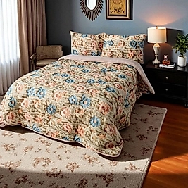 %100 PAMUK KUMAŞ Battal boy welsoft yorgan seti BEJ GÜNEŞ