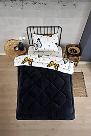 Tek Kişilik Çift Taraflı Lüx Welsoft Elit Yorgan Yumuşak Polar Yorgan ve Yastık Kılıfı Kelebek  Füme