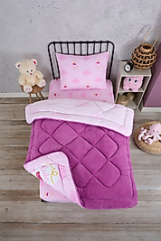 Tek Kişilik Uyku Seti Çift Taraflı Wellsoft Pofuduk Polar Yorgan Yastık Kılıfı ve 100x200 Lastikli Çarşaf Mürdüm Prenses