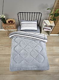 Tek Kişilik Çift Taraflı Lüx Welsoft Elit Yorgan Yumuşak Polar Yorgan ve Yastık Kılıfı Tasel Gri